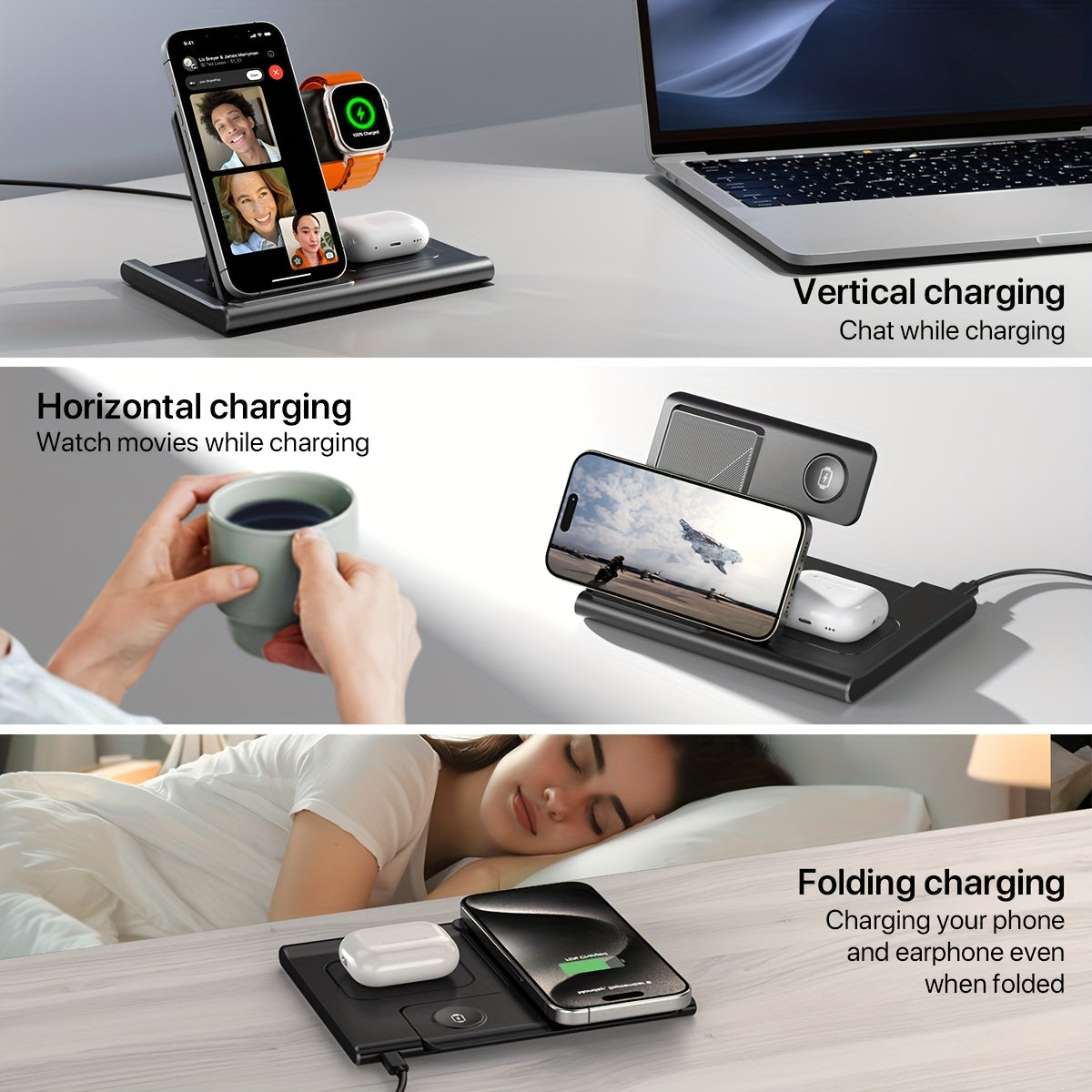 3-in-1 Foldable Fast Wireless Charging Station – Power Up iPhone, iWatch & AirPods Anywhere!