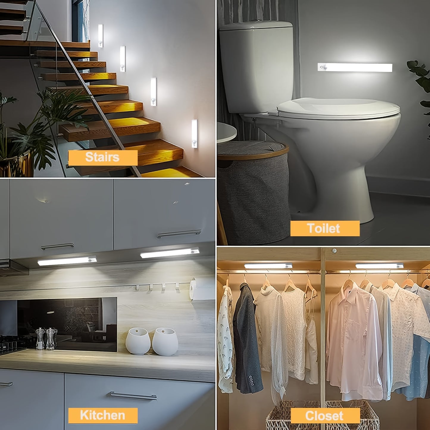 3PCS LED Motion Sensor Cabinet Lights  Rechargeable, Dimmable & 3-Color Mode Night Lights for Kitchen, Bedroom & Stairs
