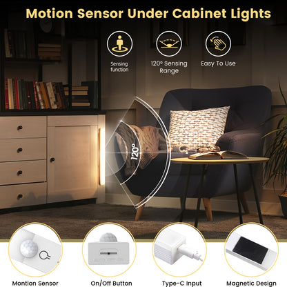 3PCS LED Motion Sensor Cabinet Lights  Rechargeable, Dimmable & 3-Color Mode Night Lights for Kitchen, Bedroom & Stairs