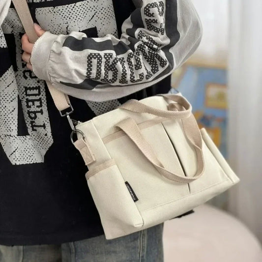 Canvas Ladies Handbag Large Capacity Zip Crossbody Bag Student Casual Tote Handbag Commuter Bag