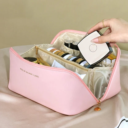 Leather Makeup Organizer Women’s Cosmetic Travel Case & Toiletry Storage,