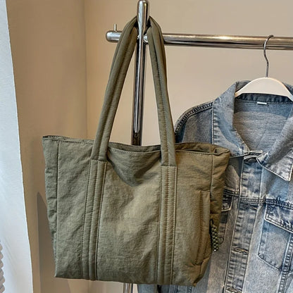 New Women's Tote Bag Large Capacity Soft Casual Shoulder Bags Nylon Zipper Handbag Commuting Bag Shopping