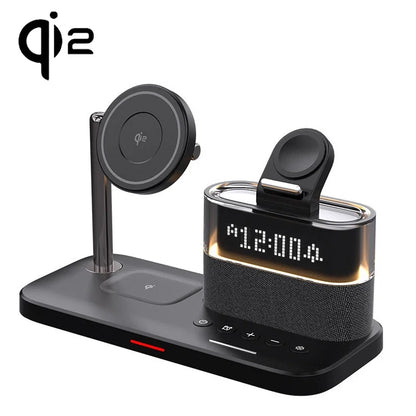 All-in-One 5-in-1 Wireless Charging Station with Alarm Clock, Night Light & Magnetic Fast Charging for Smartphones & Accessories