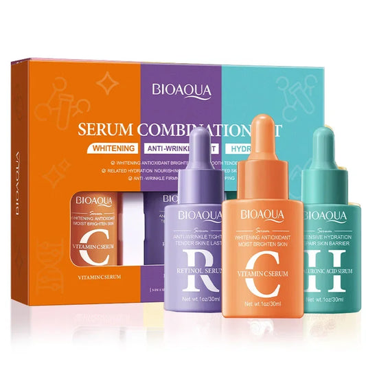 Triple Power Serum Set – BIOAQUA Vitamin C, Retinol & Hyaluronic Acid for Radiant, Firm & Smooth Skin