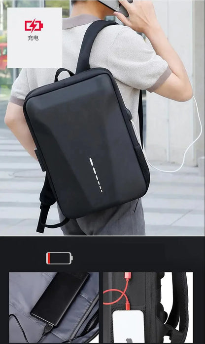 Advanced Waterproof Business Backpack – Hard Shell, USB Charging, Anti-Theft Design for Men