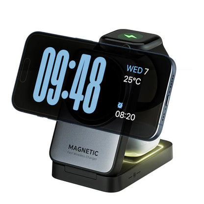Portable 3-in-1 MagSafe Charging Station – Foldable Wireless Charger for iPhone, Apple Watch & AirPods with Fast Charge