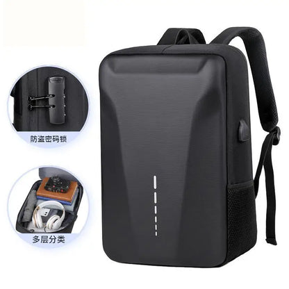Advanced Waterproof Business Backpack – Hard Shell, USB Charging, Anti-Theft Design for Men