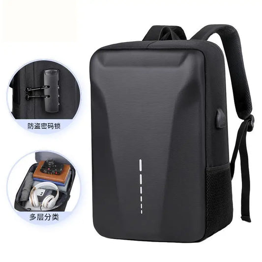 Advanced Waterproof Business Backpack – Hard Shell, USB Charging, Anti-Theft Design for Men