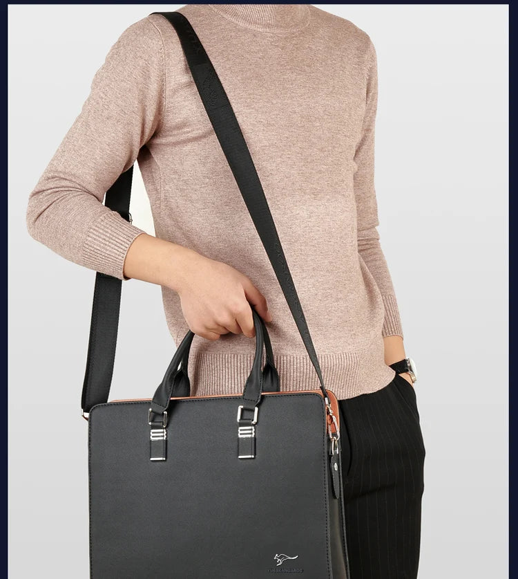 High-Quality PU Leather Briefcase for Men – Laptop Bag, File Organizer, Shoulder & Hand Carry