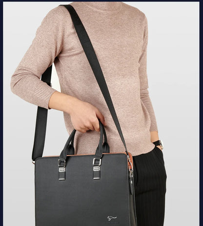 High-Quality PU Leather Briefcase for Men – Laptop Bag, File Organizer, Shoulder & Hand Carry