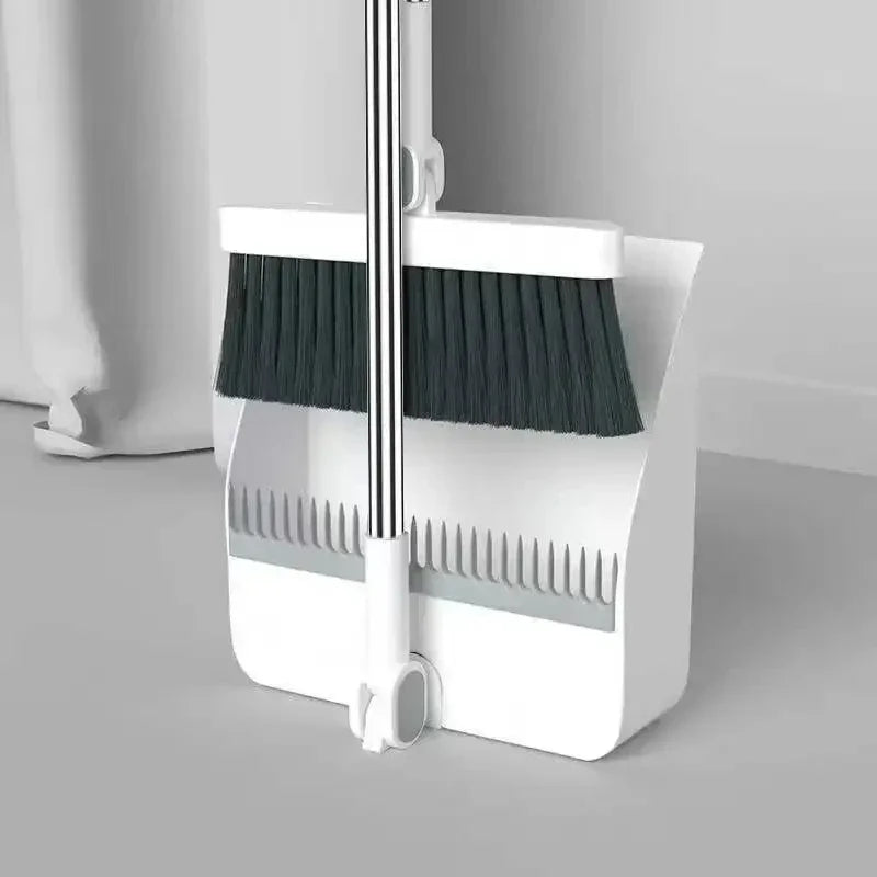 2-in-1 Standing Broom and Dustpan Set – Foldable Design with Extra-Thick Comb Teeth & Wall Mount Storage