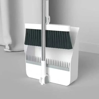 2-in-1 Standing Broom and Dustpan Set – Foldable Design with Extra-Thick Comb Teeth & Wall Mount Storage
