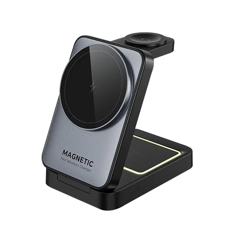 Portable 3-in-1 MagSafe Charging Station – Foldable Wireless Charger for iPhone, Apple Watch & AirPods with Fast Charge