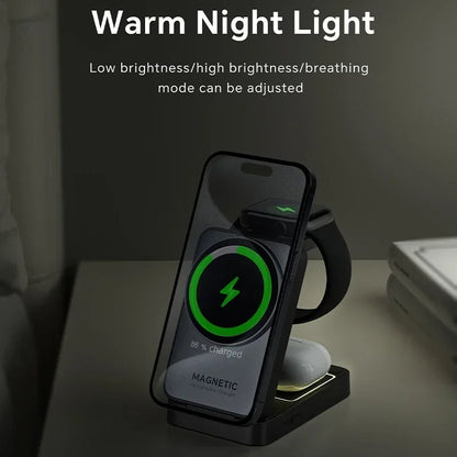 Portable 3-in-1 MagSafe Charging Station – Foldable Wireless Charger for iPhone, Apple Watch & AirPods with Fast Charge