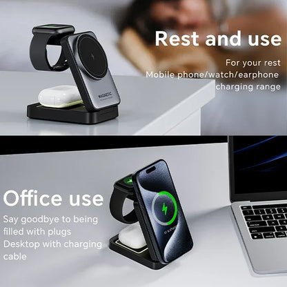 Portable 3-in-1 MagSafe Charging Station – Foldable Wireless Charger for iPhone, Apple Watch & AirPods with Fast Charge