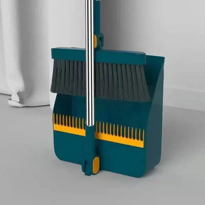 2-in-1 Standing Broom and Dustpan Set – Foldable Design with Extra-Thick Comb Teeth & Wall Mount Storage