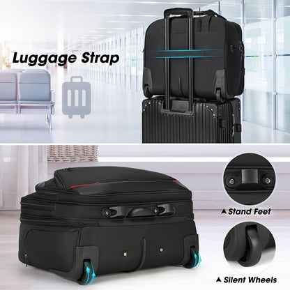 NEWHEY Rolling Laptop Bag for Men – 17.3” Waterproof Computer Briefcase with Wheels, RFID Pocket & Carry-On Luggage (Black)