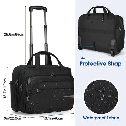 NEWHEY Rolling Laptop Bag for Men – 17.3” Waterproof Computer Briefcase with Wheels, RFID Pocket & Carry-On Luggage (Black)