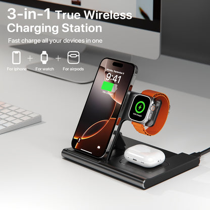 3-in-1 Foldable Fast Wireless Charging Station – Power Up iPhone, iWatch & AirPods Anywhere!